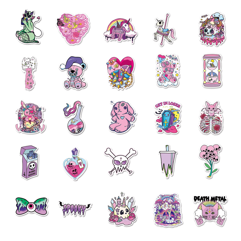 50pcs Purple Gothic Waterproof Doodle Stickers for Laptop Water Bottles Phone
