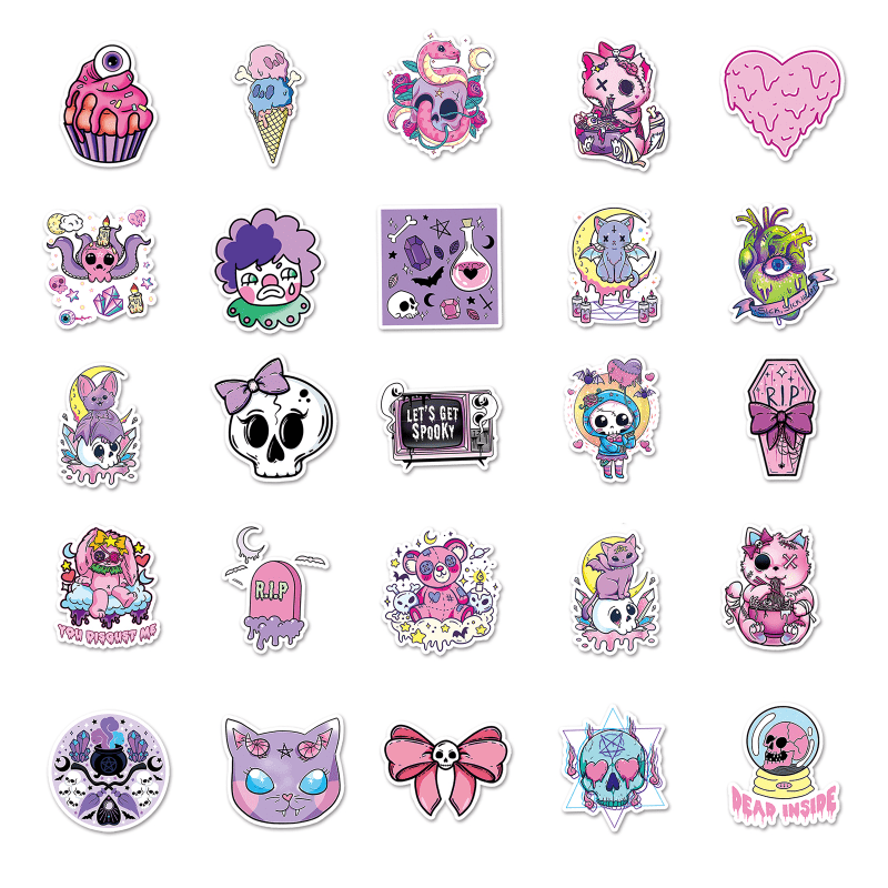 50pcs Purple Gothic Waterproof Doodle Stickers for Laptop Water Bottles Phone