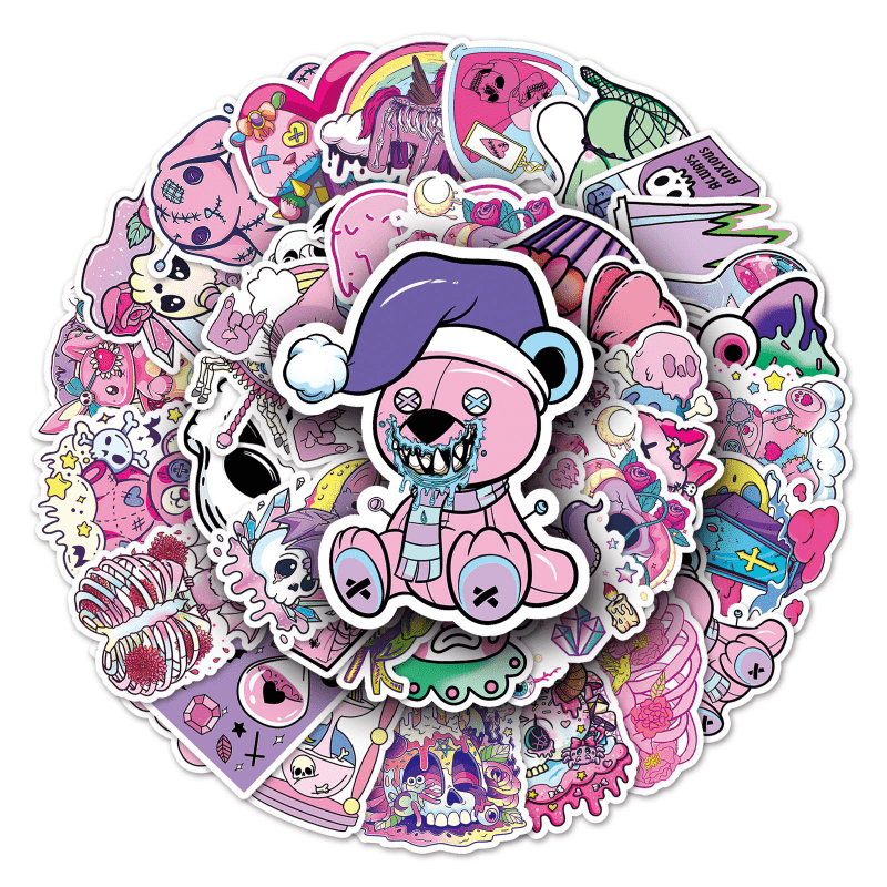 50pcs Purple Gothic Waterproof Doodle Stickers for Laptop Water Bottles Phone