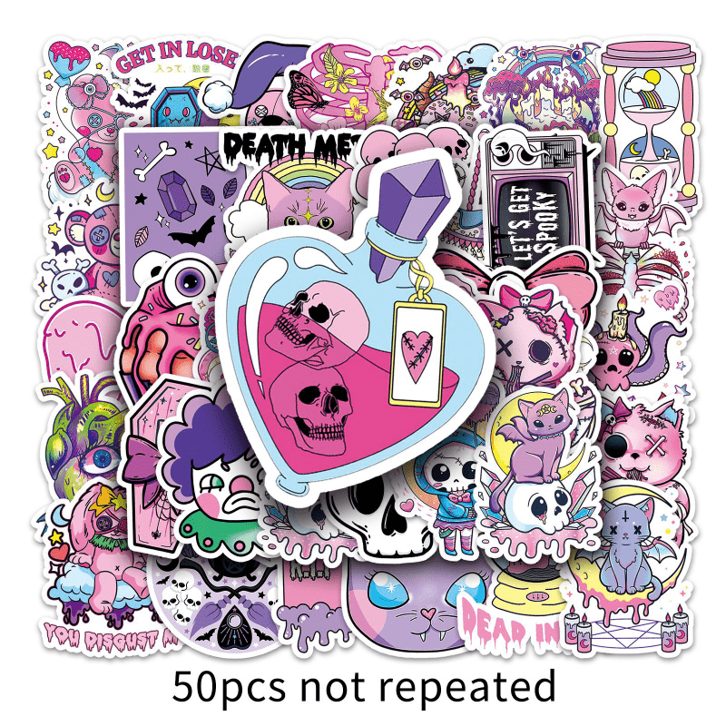 50pcs Purple Gothic Waterproof Doodle Stickers for Laptop Water Bottles Phone