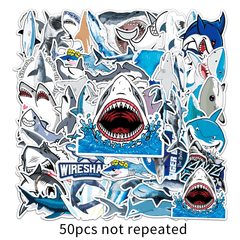 50pcs Shark Fierce Marine Life Waterproof Decorative Doodle Stickers