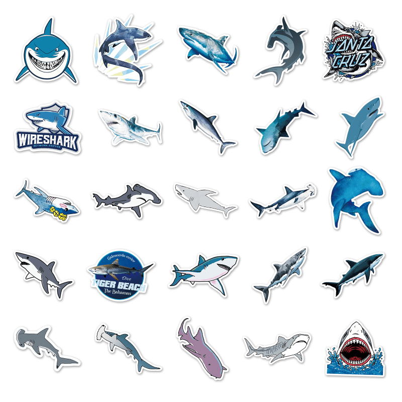 50pcs Shark Fierce Marine Life Waterproof Decorative Doodle Stickers