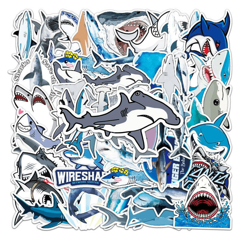 50pcs Shark Fierce Marine Life Waterproof Decorative Doodle Stickers