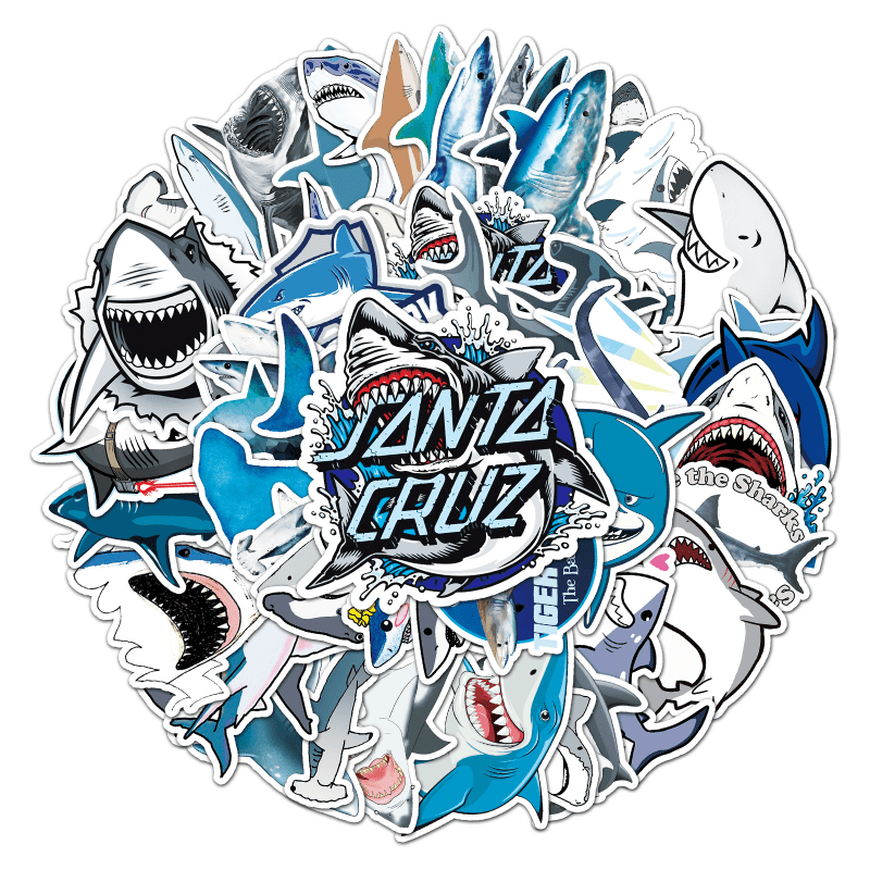 50pcs Shark Fierce Marine Life Waterproof Decorative Doodle Stickers