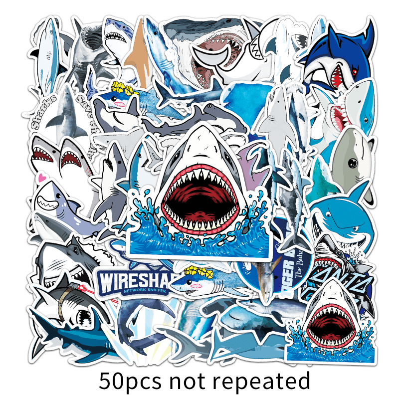 50pcs Shark Fierce Marine Life Waterproof Decorative Doodle Stickers