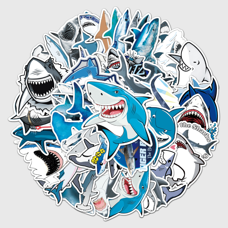 50pcs Shark Fierce Marine Life Waterproof Decorative Doodle Stickers