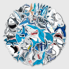50pcs Shark Fierce Marine Life Waterproof Decorative Doodle Stickers