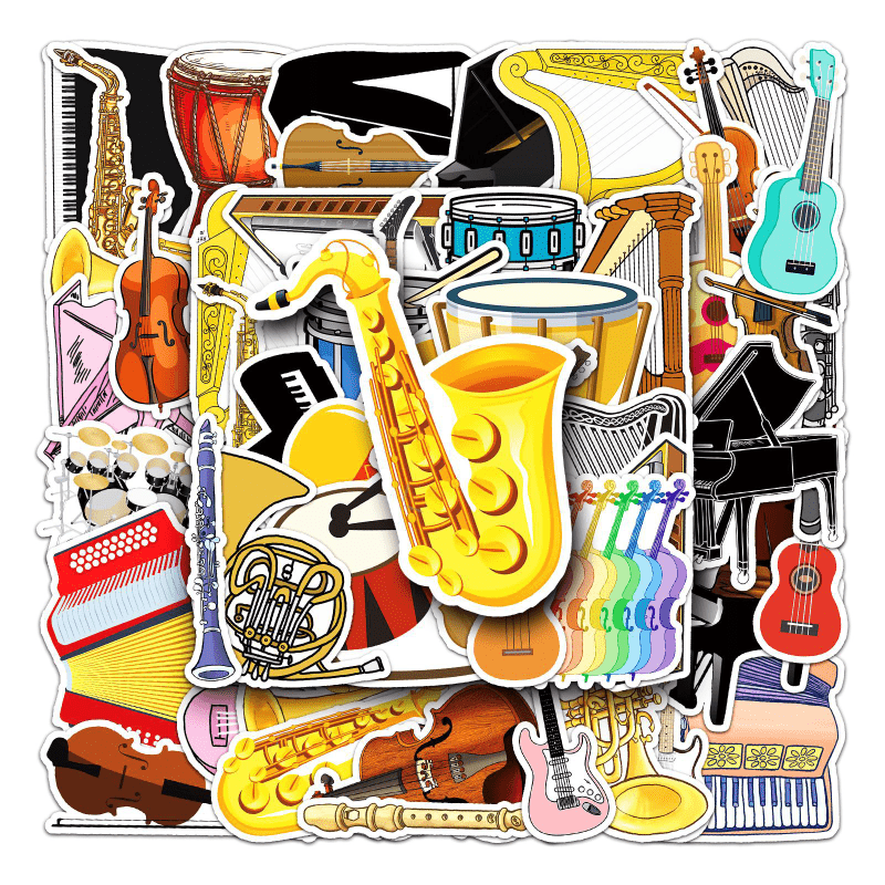 50pcs Instrument Waterproof Doodle Stickers for Christmas Halloween Thanksgiving