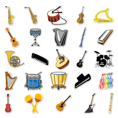50pcs Instrument Waterproof Doodle Stickers for Christmas Halloween Thanksgiving