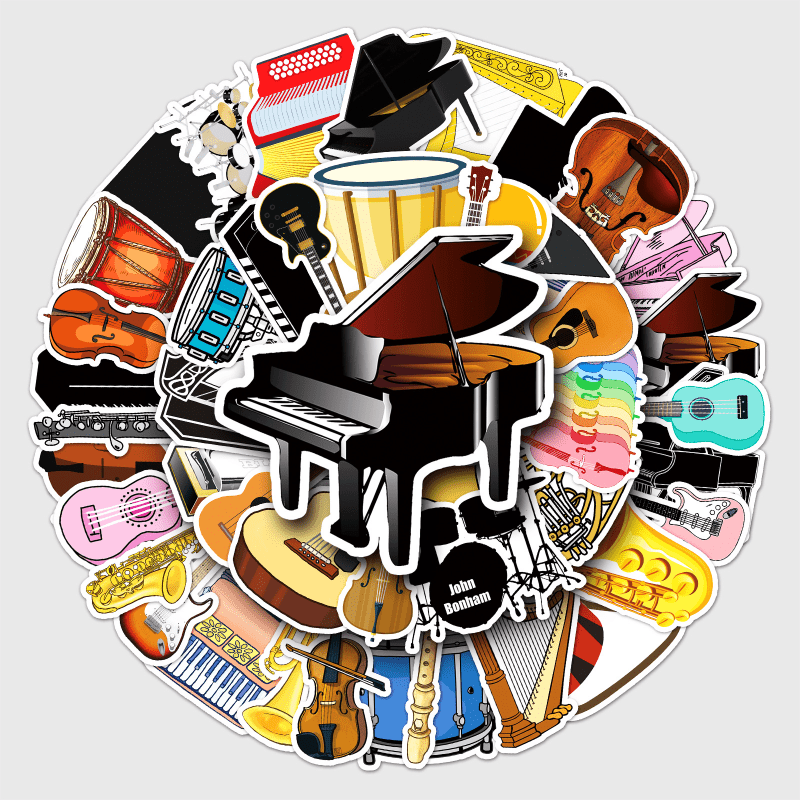 50pcs Instrument Waterproof Doodle Stickers for Christmas Halloween Thanksgiving