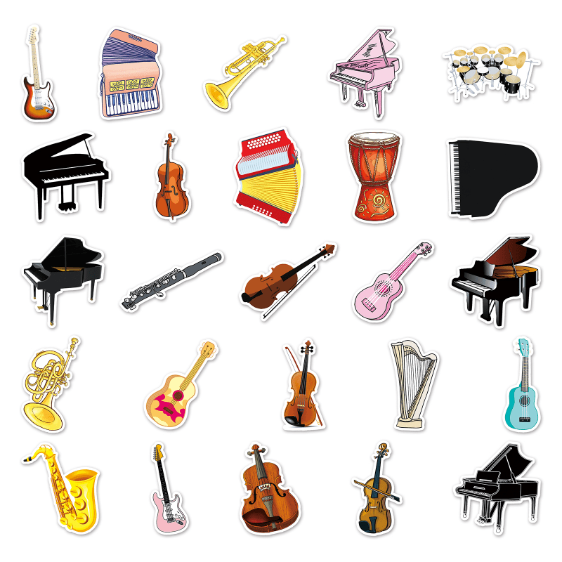 50pcs Instrument Waterproof Doodle Stickers for Christmas Halloween Thanksgiving