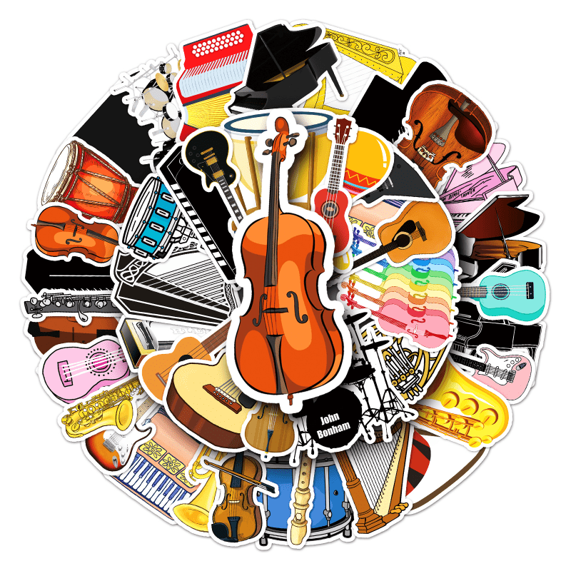 50pcs Instrument Waterproof Doodle Stickers for Christmas Halloween Thanksgiving