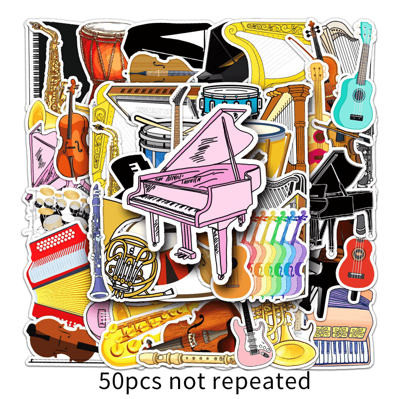 50pcs Instrument Waterproof Doodle Stickers for Christmas Halloween Thanksgiving