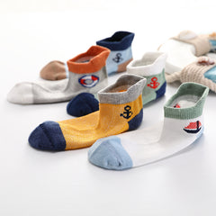5pairs Baby Boys Block Ankle Socks Thin Mesh Breathable Kids Socks