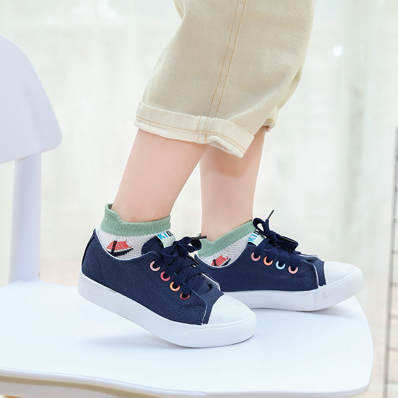 5pairs Baby Boys Block Ankle Socks Thin Mesh Breathable Kids Socks