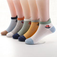 5pairs Baby Boys Block Ankle Socks Thin Mesh Breathable Kids Socks
