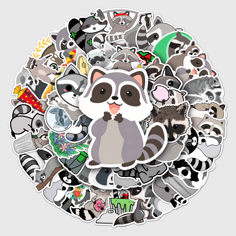 50pcs Raccoon Cartoon Waterproof Doodle Stickers