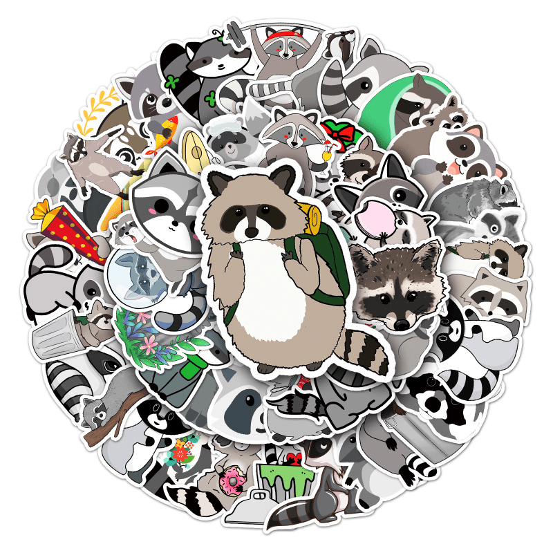 50pcs Raccoon Cartoon Waterproof Doodle Stickers
