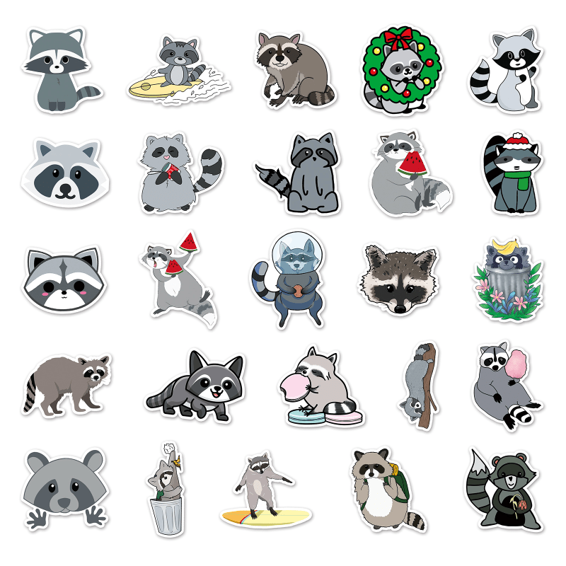 50pcs Raccoon Cartoon Waterproof Doodle Stickers