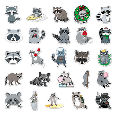 50pcs Raccoon Cartoon Waterproof Doodle Stickers