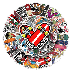 50pcs Skateboard Cartoon Sports Stickers Waterproof Decorative Doodle Designs
