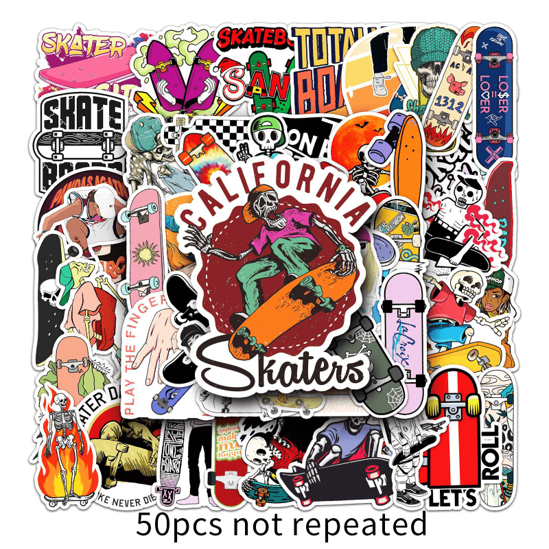 50pcs Skateboard Cartoon Sports Stickers Waterproof Decorative Doodle Designs