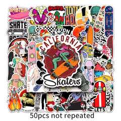 50pcs Skateboard Cartoon Sports Stickers Waterproof Decorative Doodle Designs