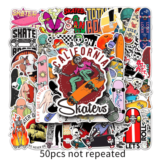 50pcs Skateboard Cartoon Sports Stickers Waterproof Decorative Doodle Designs