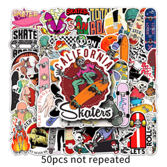 50pcs Skateboard Cartoon Sports Stickers Waterproof Decorative Doodle Designs