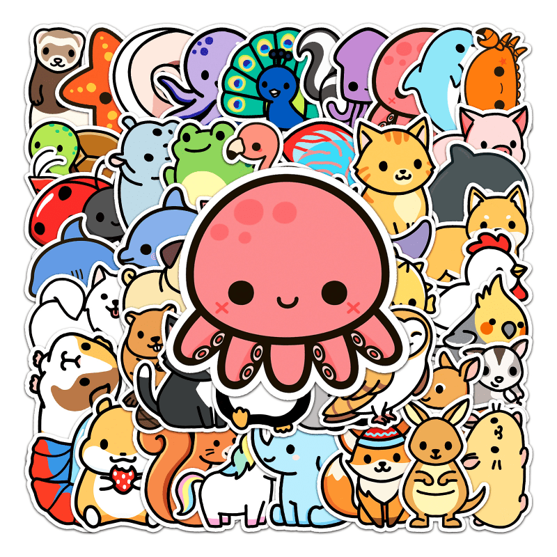 50pcs Cartoon Animal Waterproof Doodle Stickers