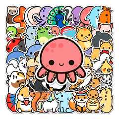 50pcs Cartoon Animal Waterproof Doodle Stickers