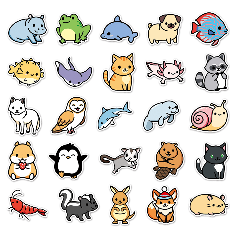 50pcs Cartoon Animal Waterproof Doodle Stickers