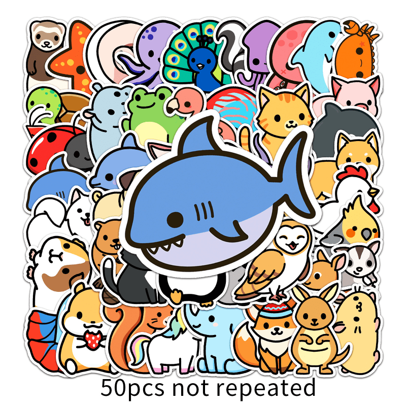 50pcs Cartoon Animal Waterproof Doodle Stickers