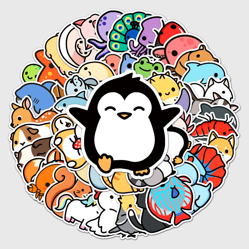 50pcs Cartoon Animal Waterproof Doodle Stickers