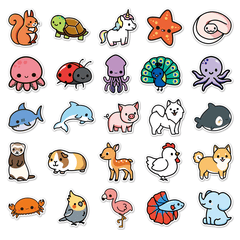 50pcs Cartoon Animal Waterproof Doodle Stickers