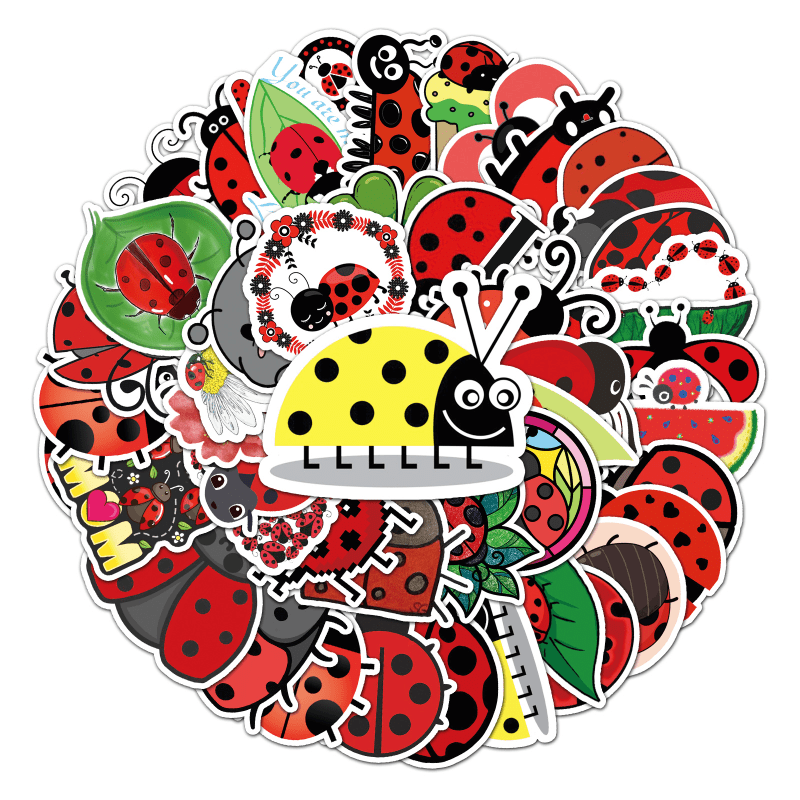50pcs Ladybug Cartoon Waterproof Doodle Stickers