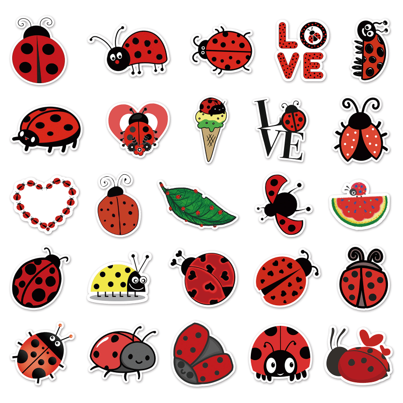 50pcs Ladybug Cartoon Waterproof Doodle Stickers