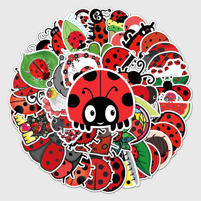 50pcs Ladybug Cartoon Waterproof Doodle Stickers