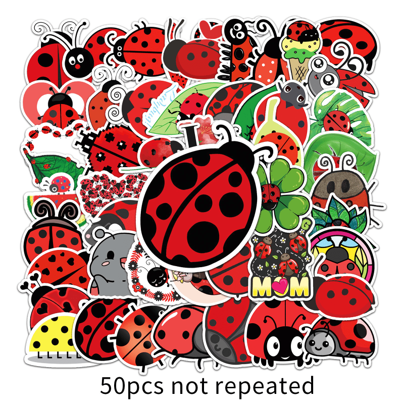 50pcs Ladybug Cartoon Waterproof Doodle Stickers
