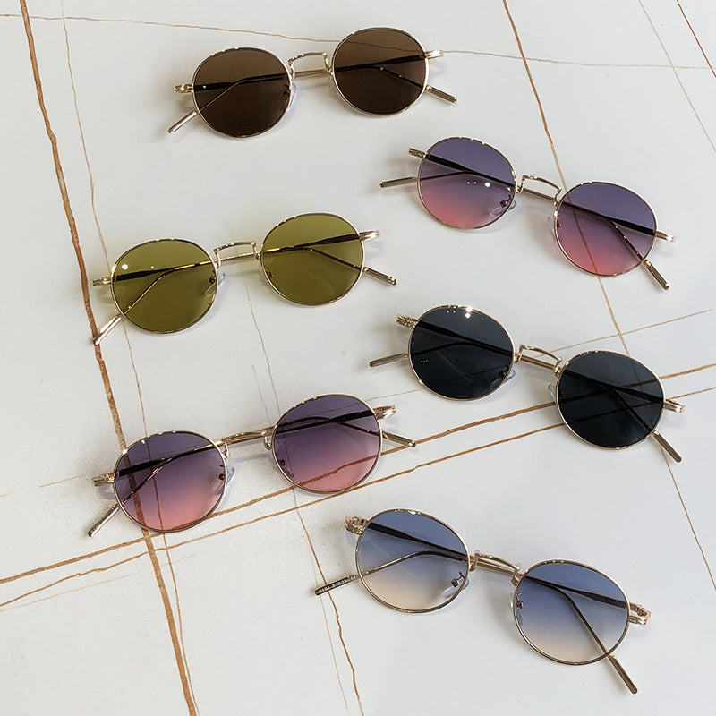 Ombre Lens Sunglasses Metal Round Frame Thin Temple Eyewear UV400