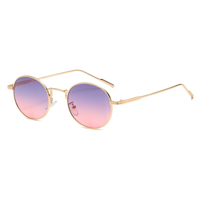 Ombre Lens Sunglasses Metal Round Frame Thin Temple Eyewear UV400
