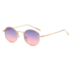 Ombre Lens Sunglasses Metal Round Frame Thin Temple Eyewear UV400