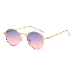 Ombre Lens Sunglasses Metal Round Frame Thin Temple Eyewear UV400
