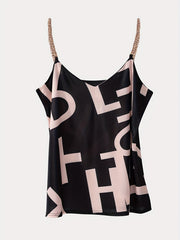 Print Chain Strap Top V Neck Summer Casual Women's Clothing