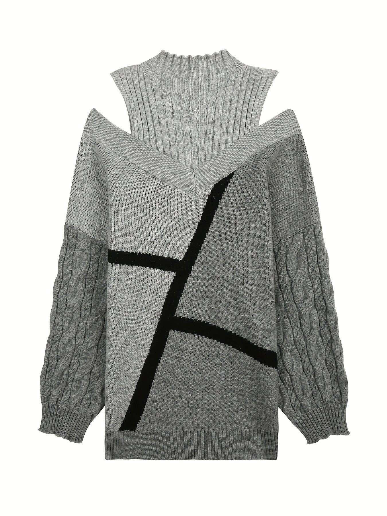 Women's Stripe Print High Neck Sweater