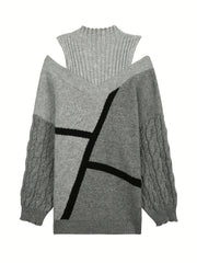 Women's Stripe Print High Neck Sweater