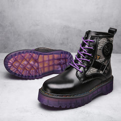 Faux Leather Lace Up Combat Boots Platform Women's Shoes