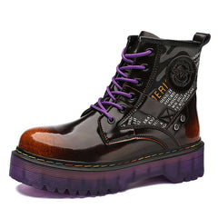Faux Leather Lace Up Combat Boots Platform Women's Shoes