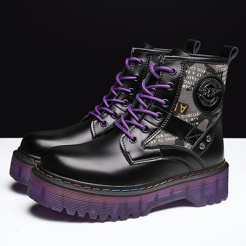Faux Leather Lace Up Combat Boots Platform Women's Shoes
