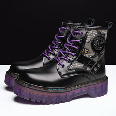Faux Leather Lace Up Combat Boots Platform Women's Shoes